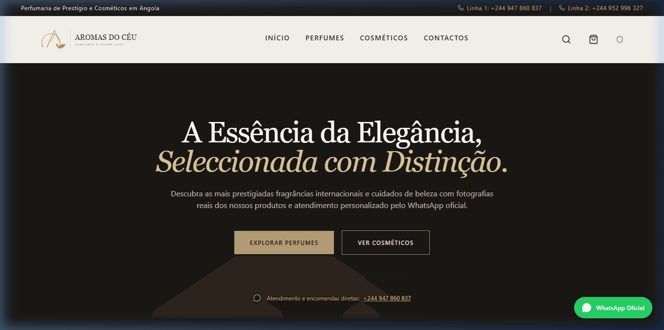 Captura real da loja online Aromas do Céu